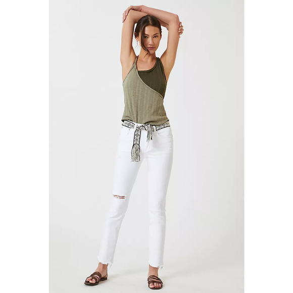 $168 Anthropologie Edwin Bree Destructed Jeans in Optic White 25 NEW - Picture 1 of 12